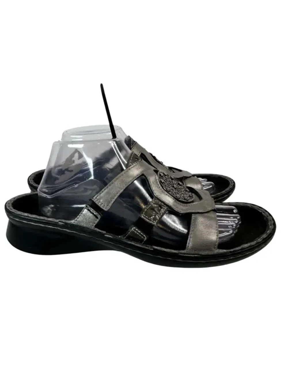 Naot Leather Sandals Metallic Gray Slide Comfort Walking Shoes Boho Floral 10